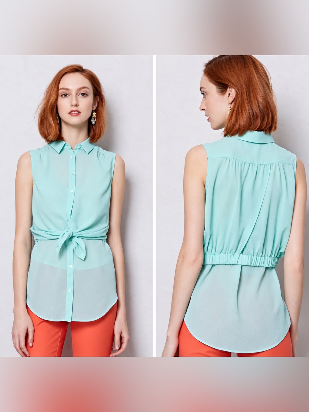 Maeve Anthropologie Layered Tie Front Button Down Blouse Mint Size 10